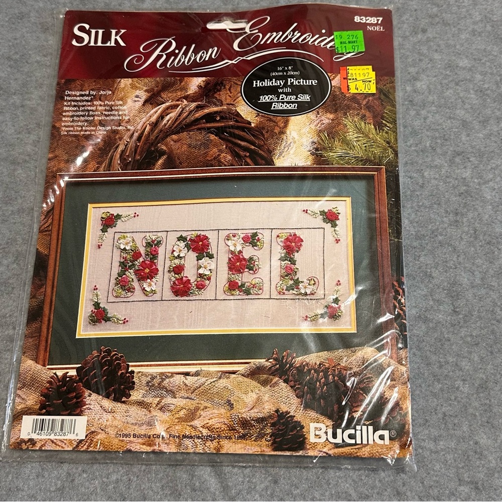 Bucilla NOEL Silk Ribbon Embroidery Kit  16”x8” Holiday Christmas Picture #83287